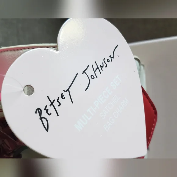 Betsey Johnson White Satchel with Red Heart Accents & Crossbody Strap - Picture 8 of 14